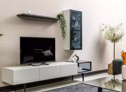 Ein unvergleichlicher TV-Schrank und Regale im minimalistischen Stil